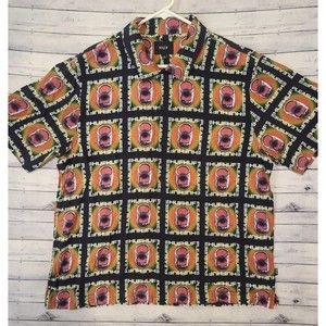 HUF x Pleasures Mens Pop Top Psychedelic SS Button Down Lifestyle Shirt Sz L GUC